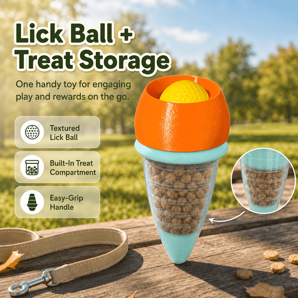 2-In-1 Dog Lick Ball Slow Feeder And Treat Dispenser, Handheld Carrot-Shaped Rolling Lick Bowl for Wet Food, Yogurt & Puree with Dry Kibble Storage, Interactive Dog Toy for Training, Walks & Travel