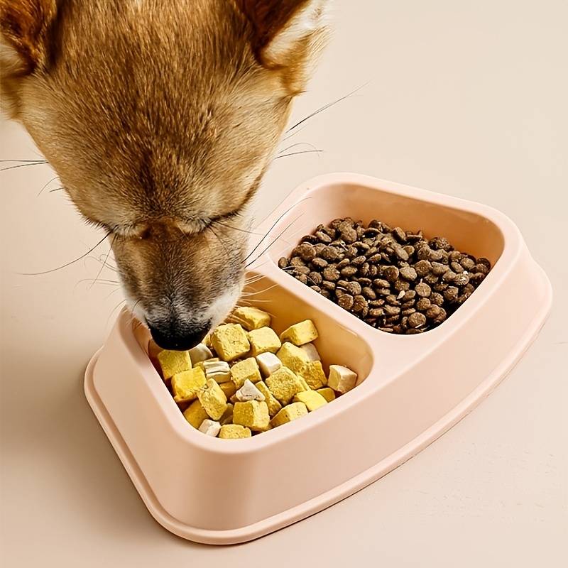 Anti-Spill Curved Double Pet Bowl, No Spill No Leak Dog Food & Water Bowl, 2-in-1 Feeding and Watering Dish