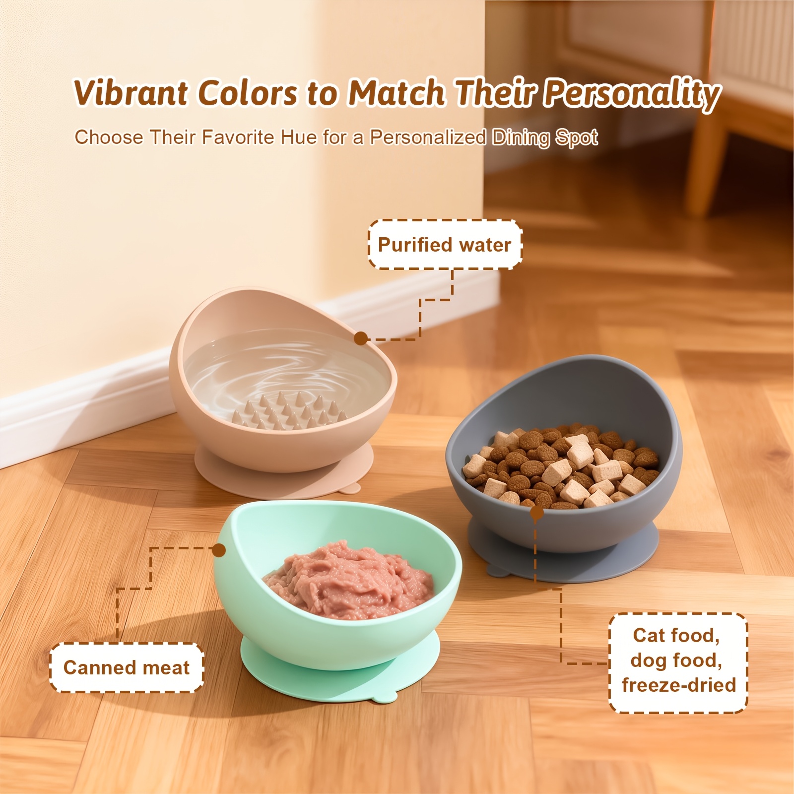 1pc Non-Slip Anti-Choking Slow Feed Dog & Food Bowl with Large Suction Cup Base, Dual-Use Wet/Dry Pet Dish, Slow Feeder for Puppies Kittens, Easy-Clean Anti-Tip Design for Floors &