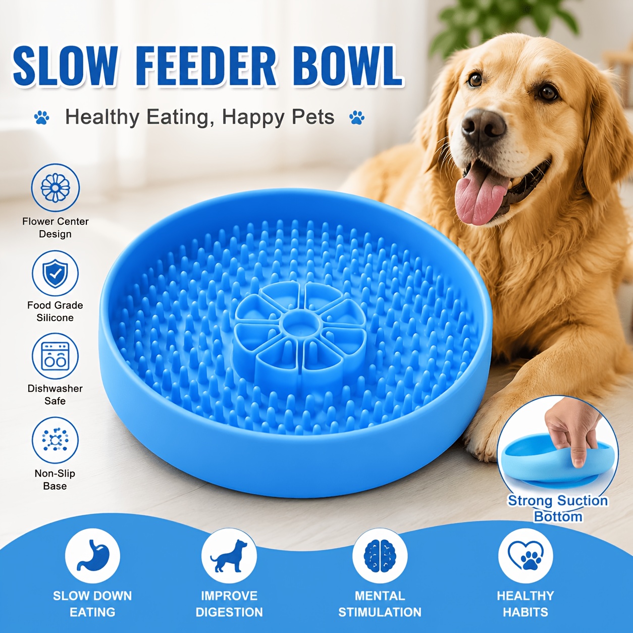 Dog Slow Feeder Licking Bowl, Relieves Anxiety Dog Licking Mat Distributor, Non-Slip And Prevents Choking Slow Feeder Dog Licking Bowl, Suitable for Medium, Small, And Large Dogs