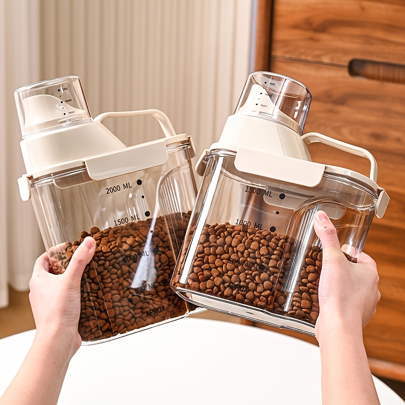 50.72oz/67.63oz/84.54oz Versatile Pet Food Dispenser – Airtight Moisture-Proof Jar for Dry & Wet Pet Food, with Visible Scale Markings and Built-in Ruler for Easy Portion Control, Sturdy Firm Build Ensures Long-Term Use, Ideal for Home Storage
