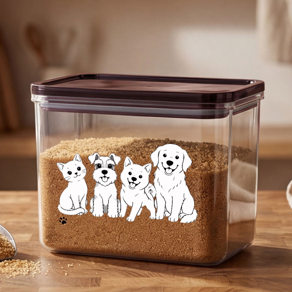Clear Airtight Pet Jar with Flip-Top Lid - PET Storage Container Suitable for Kitchen Pantry, Dry, Treats & Medication - Flip-Door Suitable for Cat & Dog Owners, Minimalist Pet-Themed Container for Organization