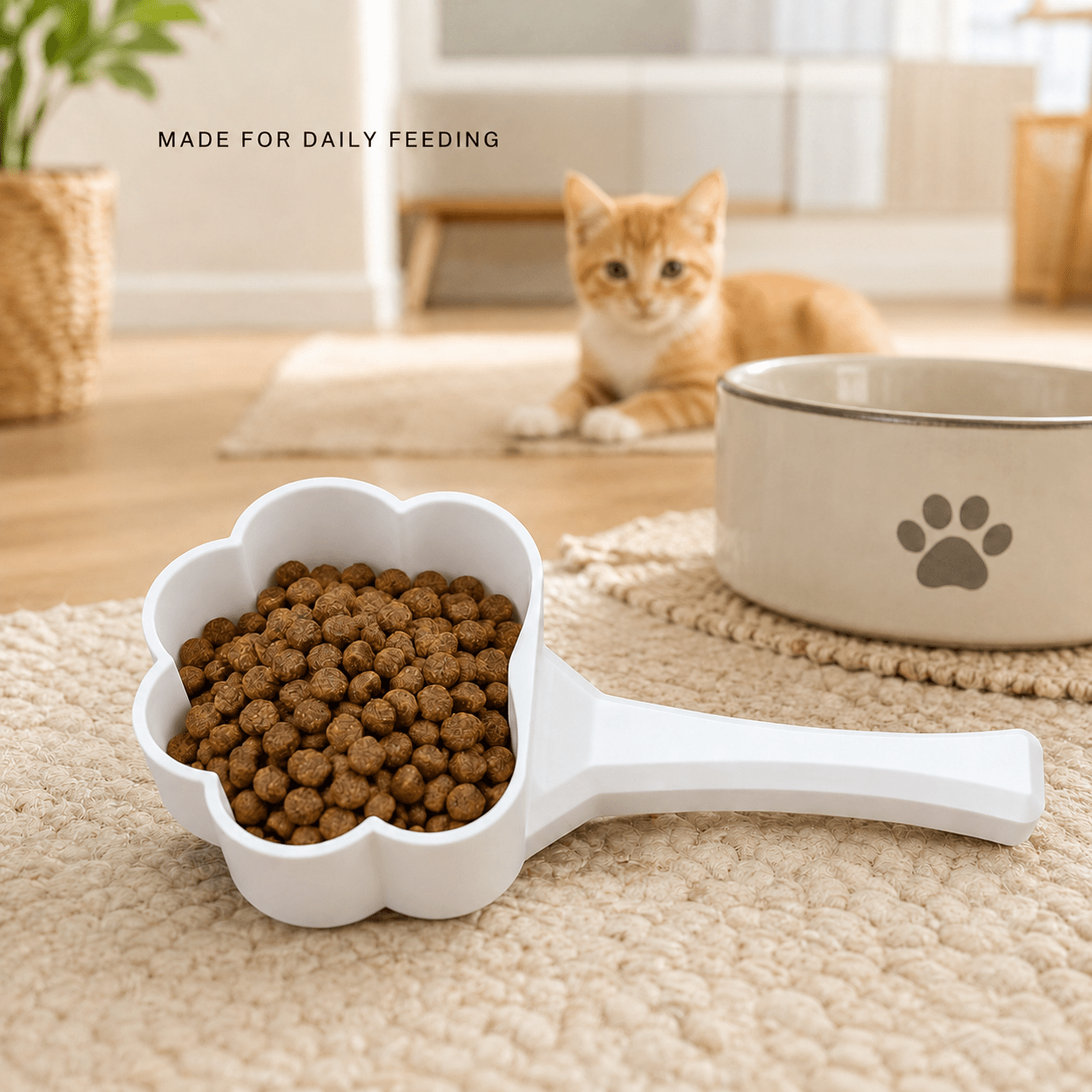 Cute Cat-Paw Pet Food Scoop Durable Plastic Deep-Bowl Scoop with Ergonomic Long Handle; Easy to Clean; Suitable for Cat Food, Dog Food, Pet Treats, And Daily Feeding. Cute Cat Food Container Sold Separately, Without Battery