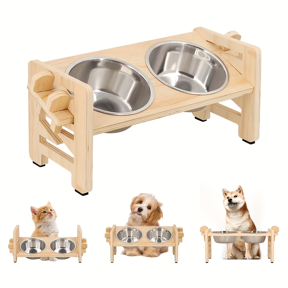 Elevated Dog Bowls, Adjustable Raised Dog Bowl Stand for Small Puppy and Cats, Sturdy Pet Food Feeder with 2 Stainless Steel Dishes
