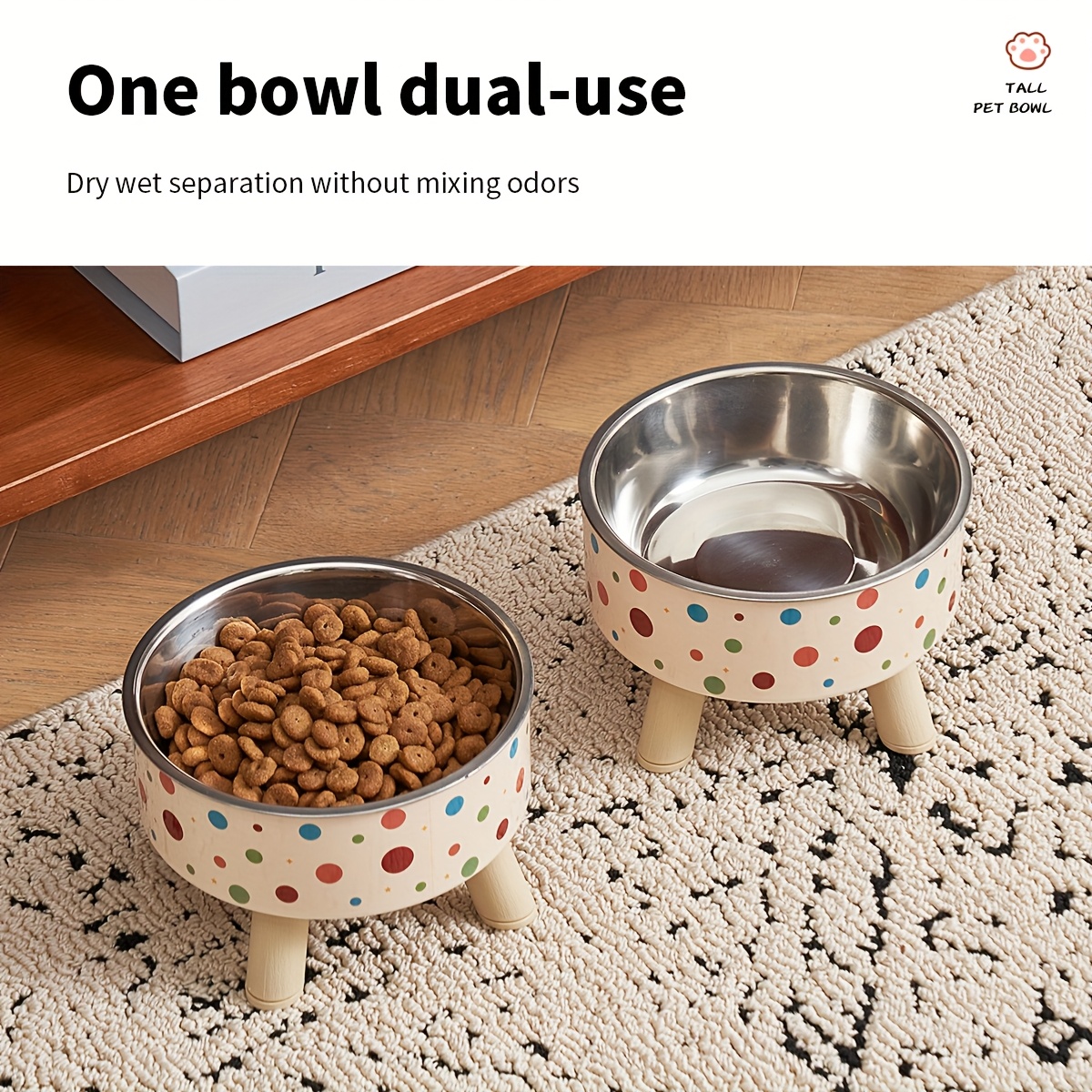 SUPET Elevated Polka Dot Stainless Steel Dog Bowl - Large Capacity, Non-Slip, Neck-Friendly Design for Comfortable Feeding, Durable & Stylish Pet Dish for Dogs and Cats, Ergonomic Pet Dish | Stylish Pet Bowl | Quality Construction, Dog Food Bowl