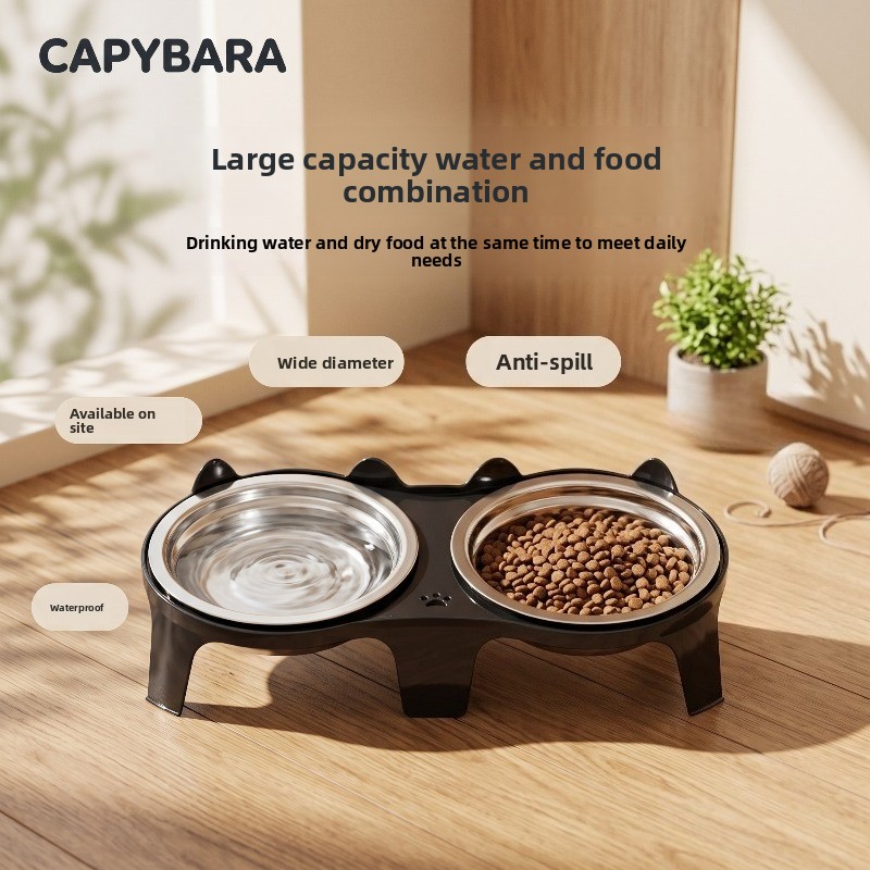 Raised Double Bowl for Cats, Elevated Pet Feeder, Non-Slip And Anti-Spill Cat/Dog Food And Water Bowl