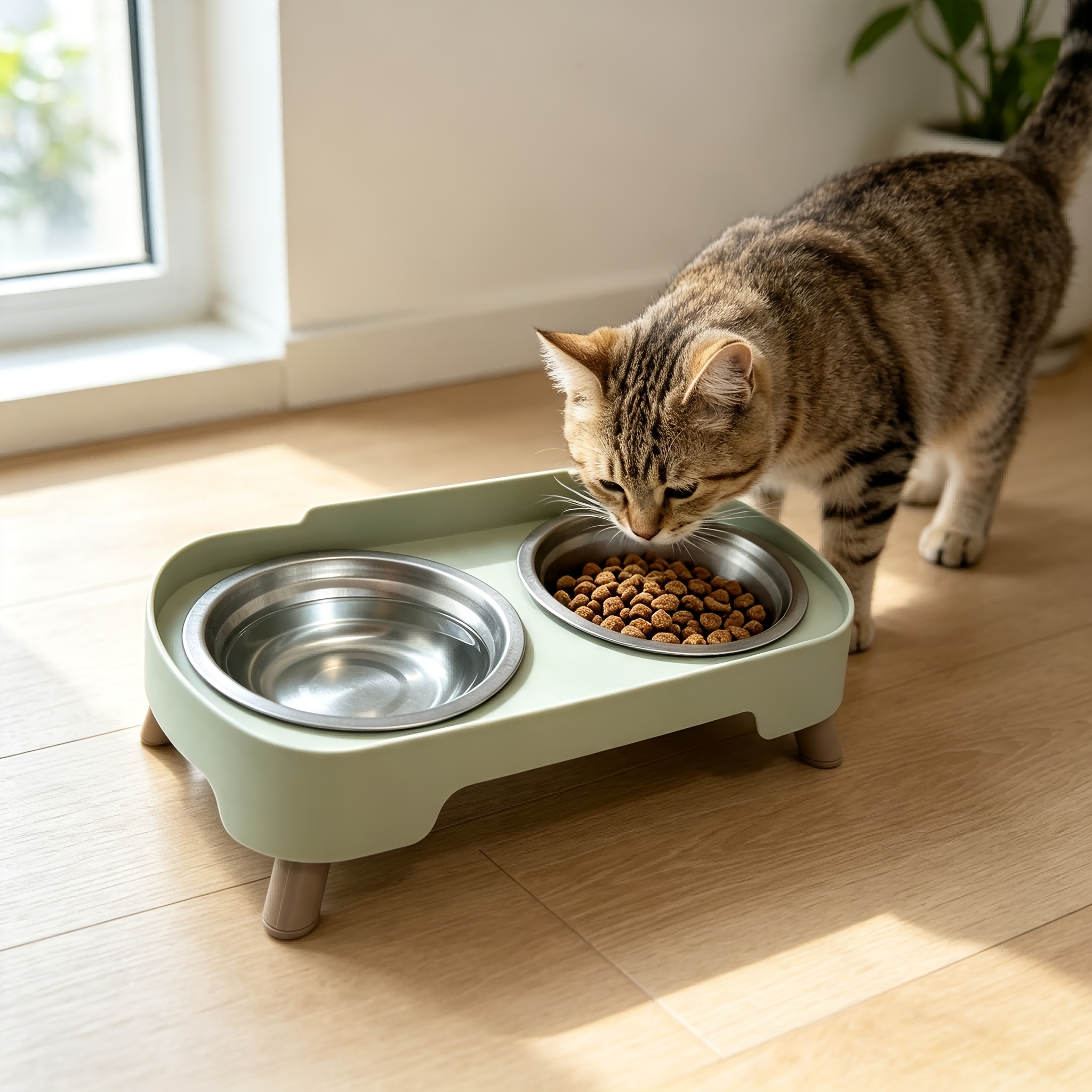 New Elevated Double Bowl for Cats and Dogs - All-in-One Elevated Dual Bowl for Food and Water, Available in Plastic/Stainless Steel/Ceramic with Multiple Colors to Choose from for Your Beloved Pet