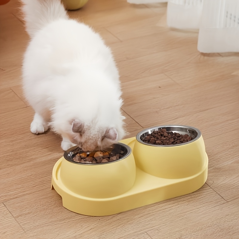 Stainless Steel Double Pet Bowls for Dogs And Cats - Non-Skid Base - A Two-In-One Pet Bowl Perfect for Food And Water - Easy to Clean, Available in Four Colors for Small Dogs, Without Battery